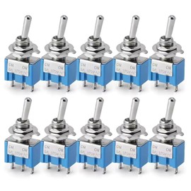10pcs Audio Fan ON/OFF Toggle Switch Rocker Toggle Switch Blue Red Mini MTS-102 3 Pin SPDT ON-ON 6A 125VAC