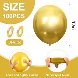 Pack of 100 Gold Balloons, 12 Inch Gold Latex Balloons, Gold Birthday Balloons, Helium Balloons for Birthdays, Weddings, Baby Shower, School Party Party, Gold Theme Party Decoration