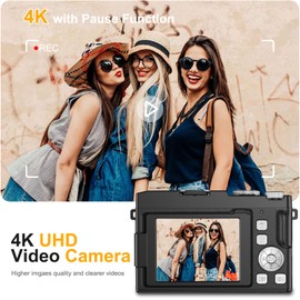 4K Digital Camera for Photography, 64MP Vlogging Camera for YouTube, 18X Zoom UHD Autofocus Video Camara with 32GB SD Card