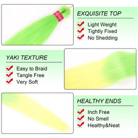 Ombre NeonGreen Yellow Pre Stretched Braiding Hair Colorful 30 Inch 2 Packs Festival Yaki Texture Braid Hair Extensions Easy to Use