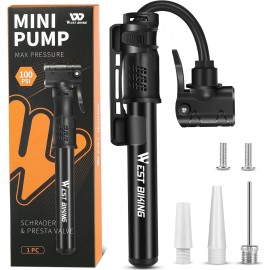 West Biking Bicycle Pump Mini Bike Pump - Aluminum Alloy Cycle Pump for Presta & Schrader