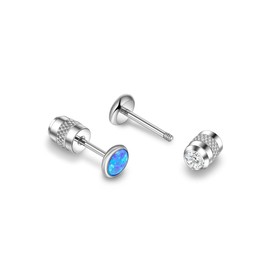 Opal Titanium Earrings Hypoallergenic Women Men G23 Titanium Stud Earrings with Screw Back Small Blue White Azure Opal Stud Earrings 3/4/5 mm, 5 mm, Titanium, No Gemstone