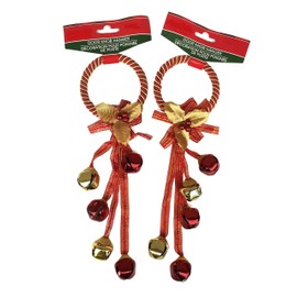 Jingle Bells Christmas Holiday Door Knob Hanger Decoration - Set of 2 (Red & Gold)