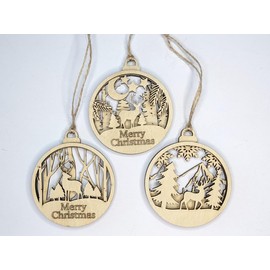 6 x Wooden Tree Decoration 3 Different Deer Designs Traditional Style Rustic Farm House Tree Ornament