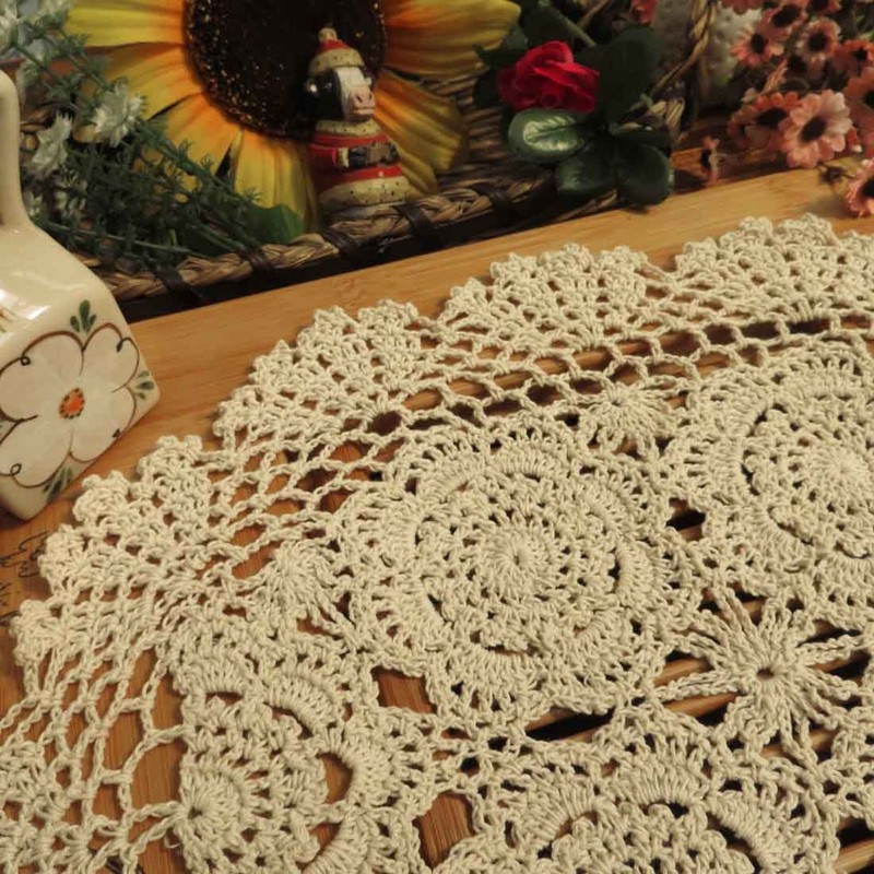 kilofly Crochet Cotton Lace Placemats Doilies 4pc, Oval, Beige, 12