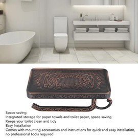 Vintage Toilet Paper Holder, Multipurpose Retro Paper Towel Rack Elegant Zinc Alloy Paper Roll Double Layer Bathroom Tissue Holder with Shelf Wall Mount for Bathroom Kitchen (A2)