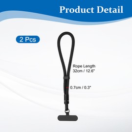 PATIKIL Universal Hand Wrist Strap Lanyard, 2Pack Polyester Adjustable Phone Strap with Stainless Steel Patch Multifunctional Cell Phone Lanyard for Most Smartphones, Black