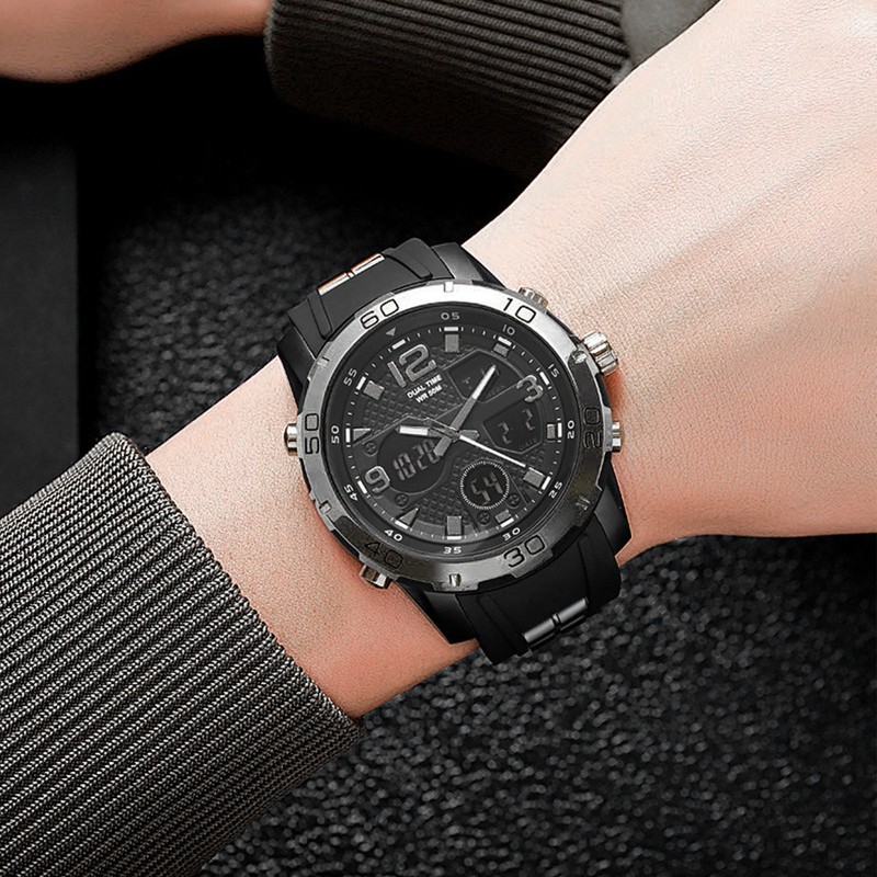 Men Digital Sports Watch Dual Dial Dual Time Display 50m