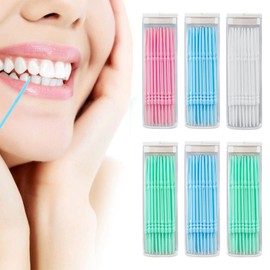 Plastic Toothpicks, Pack of 240 Coloured Toothsticks, Double-Sided Toothpicks, Soft Box, Toothpicks, Plastic, Portable Toothpicks, Suitable for Elderly People and Children - White, Pink, Green, Blue