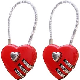 Tustao Mini Love Heart Lock,Red Heart Padlock, Mini Code Lock,Bags/Suitcase/Lockers/Backpacks/Jewelry Boxes Wire Rope 3-Digit Code Combination Padlock for Travel