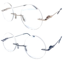 Incredible Bargains The Steve, Totally Round Rimless Reading Glasses + 3.00 Gold and Gunmetal Black