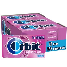 ORBIT Bubblemint Chewing Gum Sugar Free, 12 Packs of 14-Pieces (168 Total Pieces) Gum Packs Bulk