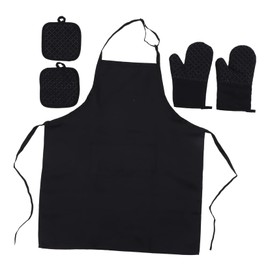 CIYODO Adjustable Cooking Apron Set Heat Resistant Oven Mitts and Pot Holders 5-Piece Kitchen Accessory Set for Baking Grilling and Cooking