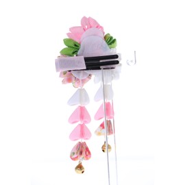 C-115-3 Pink White Handmade Sakura Cherry Blossom Fabric Flowers Tassels Hair Clip Hair Clip Hair Clip Japanese Geisha Kimono Accessory