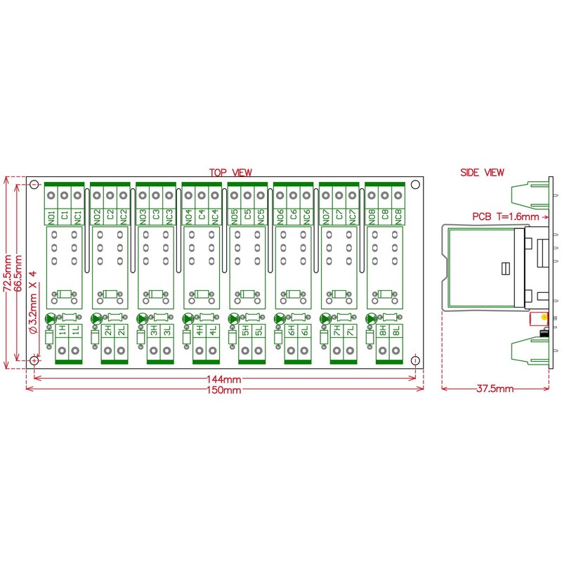 Electronics-Salon DIN Rail Mount AC/DC 24V control 8 SPDT 16Amp