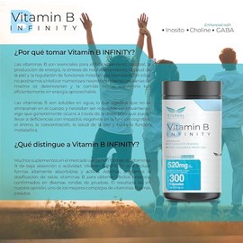 ETERNAL NUTRITION Infinity Complejo B Elevado (300 Cápsulas) | 11 Formas Bioactivas de Vitamina B: B1, B2, B3, B5, B6, B7, B9 y B12 | Alta Absorción |