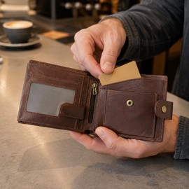 Men's Genuine Cow Leather RFID Wallet with Coin Pocket & Card Holder