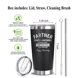 Anniversary For Him Her - Fartner Insulated Stainless Steel Tumbler With Lid And Straw - Funny Gift Idea For Husband - Wife - Girlfriend - Boyfriend - Couples - Relationship