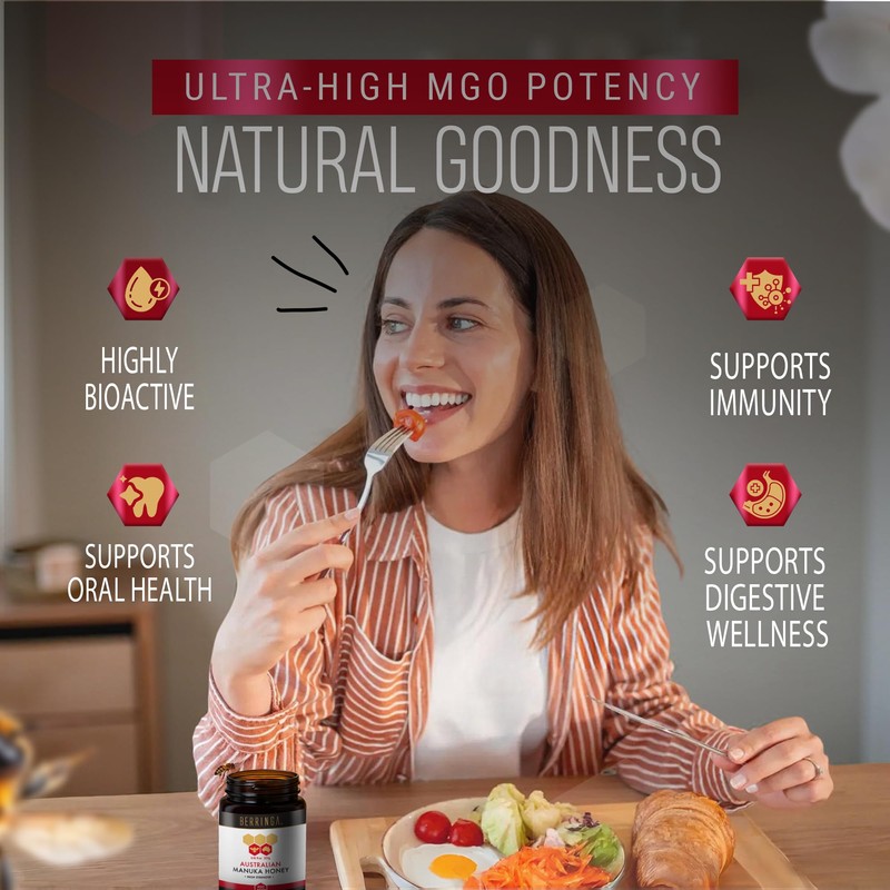 Berringa Manuka Honey Organic MGO 400+ High Strength, Supports General