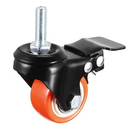 sourcing map 1.5 Inch Swivel Caster Wheels PU 360 Degree Threaded Stem Caster Wheel Orange with Brake, M8 x 25mm, 330lb Total Load Capacity, Pack of 4