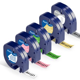 5 x Wonfoucs Compatible with Dymo LetraTag XR Label Tape, 12 mm x 4 m, Replacement for Dymo LetraTag LT-100H LT-110T XR 2000, Black on White/Pink/Green/Gold Glitter/Sliver
