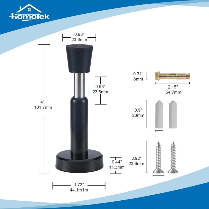 HOMOTEK 4 Pack Spring Door Stops - Rubber Tips, 4