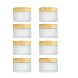 8Packs 15ml Empty Sample Jars with Wood Grain Lids 0.5oz Round Frosted Glass Cream Jar Bottles White Cosmetic Containers Jars for Lotion,Cream,Makeup,Eyeshadow,Samples,Travel Storage