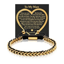 WP WEPICK Gold Bracelets for Men 18K Gold Plated Franco Link Chain Stainless Steel Adjustable Mens Gold Bracelet Beads Birthday Forever Gifts for Man Dad Son Love, To My Man