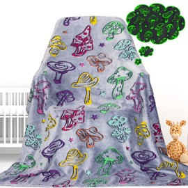 Glow in The Dark Blanket Mushroom Blankets for Adults Soft Fleece Plush Mushroom Throw Blanket for Bed Couch Cottagecore Home Mushroom Decor Cute Mushroom Stuff Mushroom Gifts for women 80"x60"