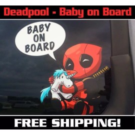 Avery Hi-Performance Deadpool Baby On Board Decal Bumper Sticker Dead Pool Baby Holding Unicorn