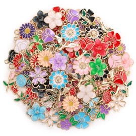 150Pcs 75 Pairs Spring Flower Charms for Jewelry Making and Bracelets, Wholesale Floral Assorted Enamel Mixed Bulk Metal Charms for DIY Necklace Bracelet Earring Jewelry Making and Crafting