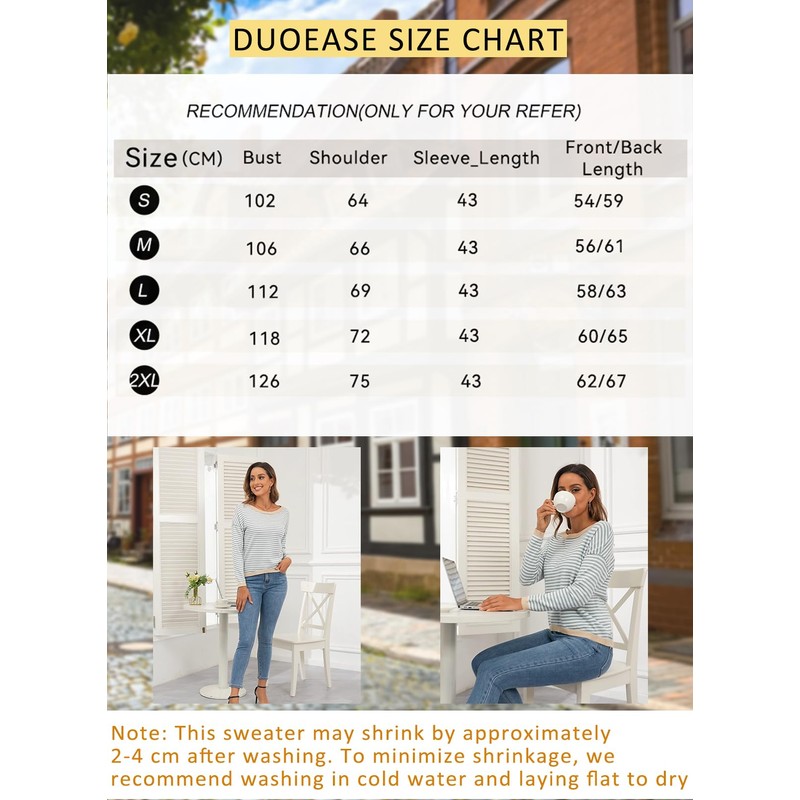 DUOEASE Women's Striped Knitted Pullover Long Sleeve Autumn Crew Neck