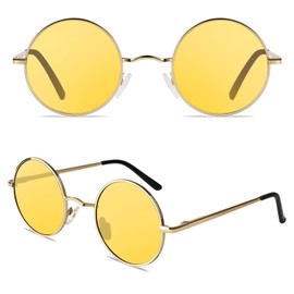 CGID Retro Round Polarized Sunglasses for Men Women Circle Metal Hippie Shades UV400 Protection E01