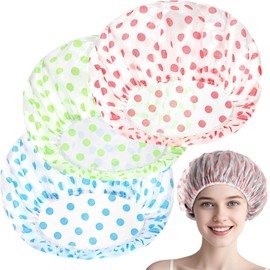 3 Piezas Gorro de Ducha Impermeable, IEOVIEE Gorro de Ducha Elástico Reutilizable para Mujer Spa Salon (Rojo+Azul+Verde)