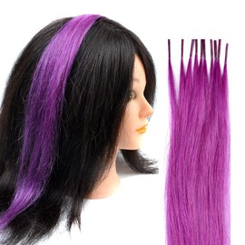 Vieuinaux Rainbow Highlights Hair Extensions, 10 Strands/lot Colored I Tip Human Hair Extension For Women Girls Gift Cosplay Dress Up Party Feather Hair Extensions With Micro Beads And Pulling Needle And Pliers (16INCH, Purple)