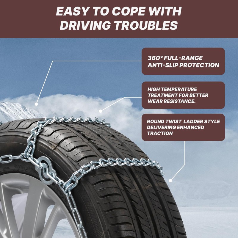 Snow Chains for Car Tires, Tire Chains for Pickups, SUVs,