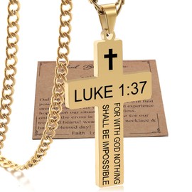 Cross Necklace for Men with Bible Verse, Christian Religious Luke 1 37 Scripture Baptism First Communion Gold Cross Chain Pendant for Boys Jewelry ,Easter Basket Essentials Stuffers 2025 Graduation faith Gifts