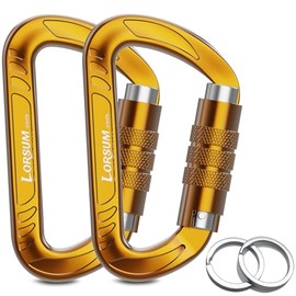 Lorsum Auto Locking Carabiner Clips Heavy Duty, 12KN /1227kg Lightweight (1.0oz), Sturdy Twist Lock Caribeeners for Camping Hiking Hammock Swing Backpack, Dog Leash and Harness etc, 2 Pack Gold