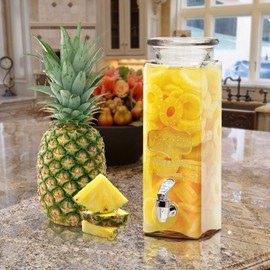 Circleware Yorkshire Mason Jar Tall Square Glass Beverage Dispenser with Lid and Spigot, 1 Count (Pack of 1), Clear