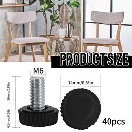 YMTWSRY Pack of 40 Adjustable Furniture Feet, M6 x 20 mm, Black Levelling Feet, Screw Feet with Quiet Non-Slip Rubber Base, Height Adjustable for Furniture Feet Chair Table