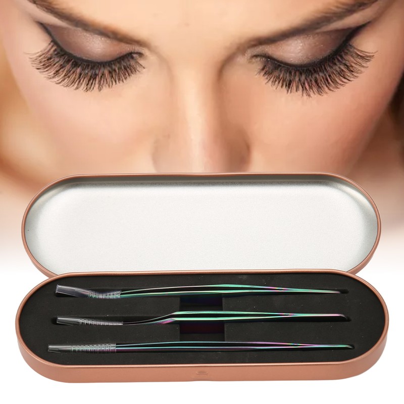 3PCS Eyelash Tweezers Stainless Steel Lash Tweezers Set False Eyelash