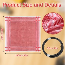2 Pcs Men Arab Shemagh Headscarf with Aqel Rope Muslim Kafiya Keffiyeh Middle Eastern Head Wrap Middle East Desert Shemagh Wrap Arab Costume, 55 x 55 Inch, 2 Patterns