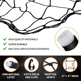 WEBSUKA Truck Bed Cargo Net, 3.6'x3.6' Stretches to 10.8'x10.8' Durable Cargo Net for Pickup Truck Bed, Trailer, Boat, RV SUV Stretch Mesh Duty Cargo Net for Large Loads, 12 ABS Clips