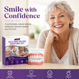 Temporary Cosmetic Denture Set for Adults – Soft Upper & Lower False Teeth for Smile Appearance Support