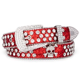 taffeta alley Red Rhinestone Belt Men,Cowboy Belts for Women,Bb Simon Belts,Diamond Belt Y2k,Sparkly Belt Length37
