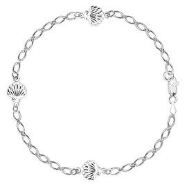 Sea Shell Fancy Chain Anklet In Sterling Silver, 10"