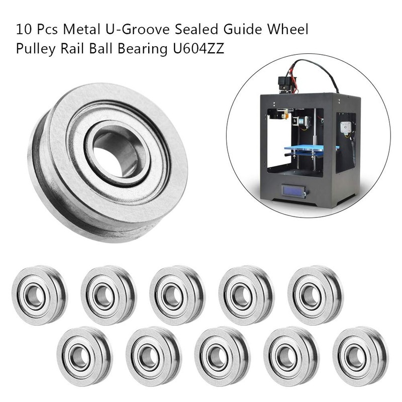 ASHATA 10 Pieces U604ZZ 3D Printer Pulley Wheel Bearings, U-Groove