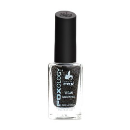 Foxology Vegan Nail Polish, Midnight Disco Black Glitter, 15-Free, Quick Dry, Long Lasting, Chip Resistant, Plant-Based, Enriched with Vitamin A, E, Argan Oil, Aloe, Biotin, 1 Count, 0.4 fl oz