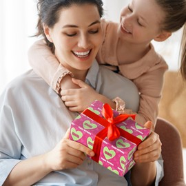 LeZakaa Birthday Wrapping Paper Roll for Mom, Happy Birthday Mom Lettering, Pink Hearts Gift Wrap for Mom's Birthday, Mother's Day，for Women, Female, Mini Roll, 17 inches x 16.4 Feet