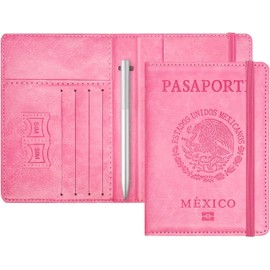 Porta Pasaporte y Visa Mexicano Pasaporte Funda con 10 Compartimientos para Mujer con Protección RFID Versión 3.0(Rojo Rosa)